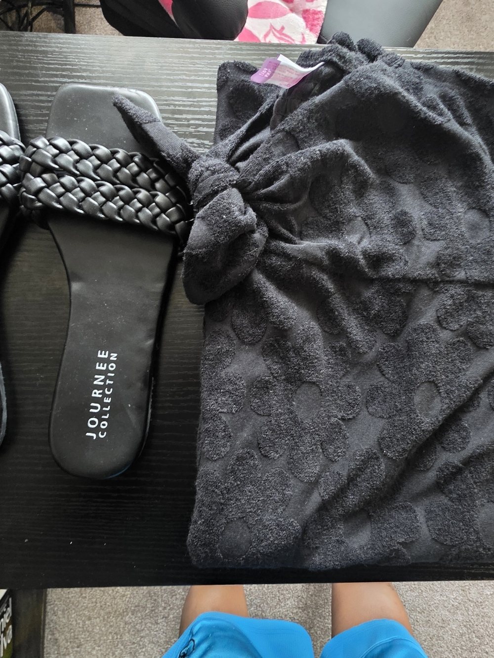 Journee Collection Black Braided Slide Sandals Along With Swimsuit Cover Up